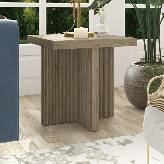 Boden 22" Wide Square Fluted Side Table in Antiqued Gray Oak