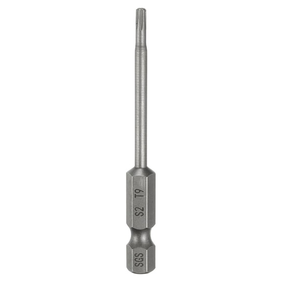Uxcell T9 Torx Head Screwdriver Bit 1/4" Hex Shank 2.6" (65mm) Long Magnetic No Hole Tip 6 Point Star Screw Driver