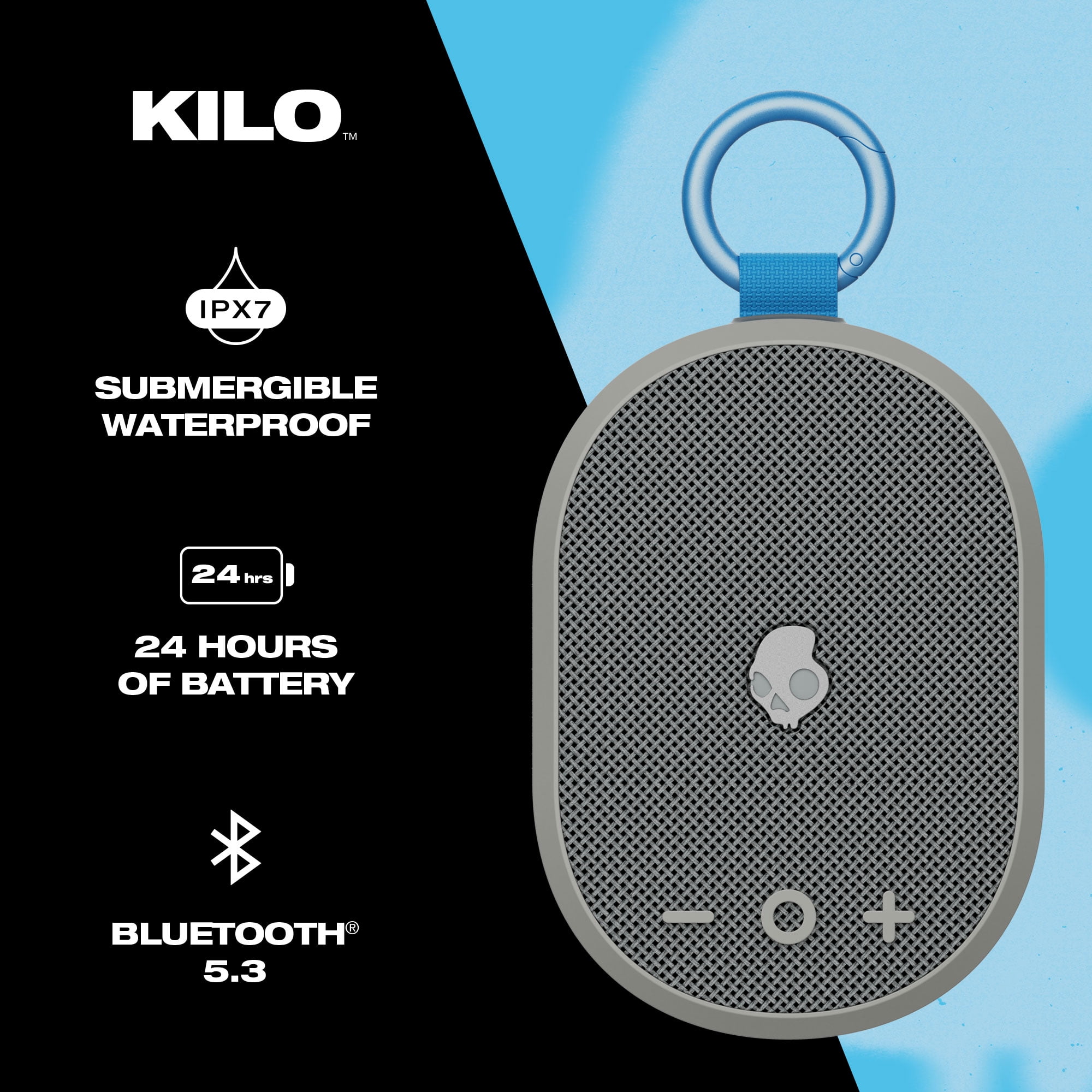 Skullcandy Kilo XT Bluetooth v5.3 Portable Wireless Speaker, IPX7 Waterproof, 24 Hours Battery, Light Grey  (图3)
