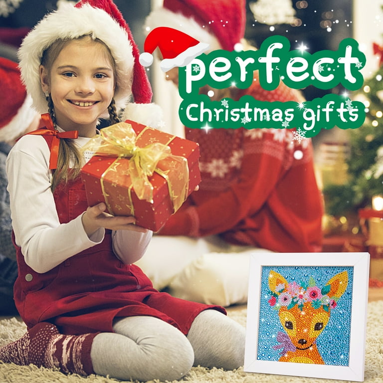 Diamond Painting Kit for Kids Age 6-12 Birthday Gifts for 7 8 9 10 Year Old  Girls Boys 5D Deer Diamond Paint Set with White Frame for Children Adult  DIY Art and