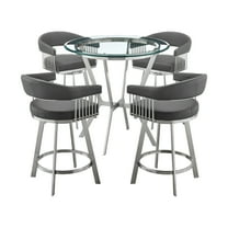 Armen Living Naomi and Chelsea 5-Piece Stainless Steel Dining Set in Gray/Silver