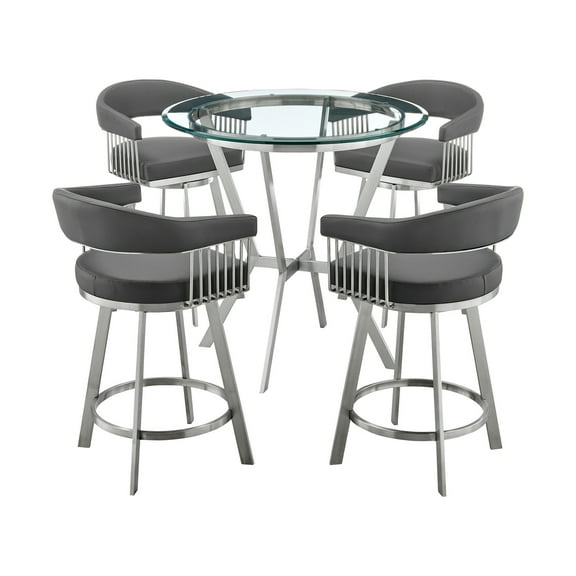Armen Living Naomi and Chelsea 5-Piece Stainless Steel Dining Set in Gray/Silver