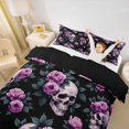 thumbnail image 3 of Homewish Gothic Halloween Skull Duvet Cover Queen,Purple Rose Leaf Print Queen Bedding,Black Lavender,Black Reversible,3-Piece,1 Duvet Cover and 2 Pillowcases, 3 of 6