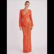 thumbnail image 4 of Conjunto de Dos Piezas de Crochet para Mujer: Top Corto de Larga con Nudo y Falda con Cordón. Naranja Rojo M, 4 of 7
