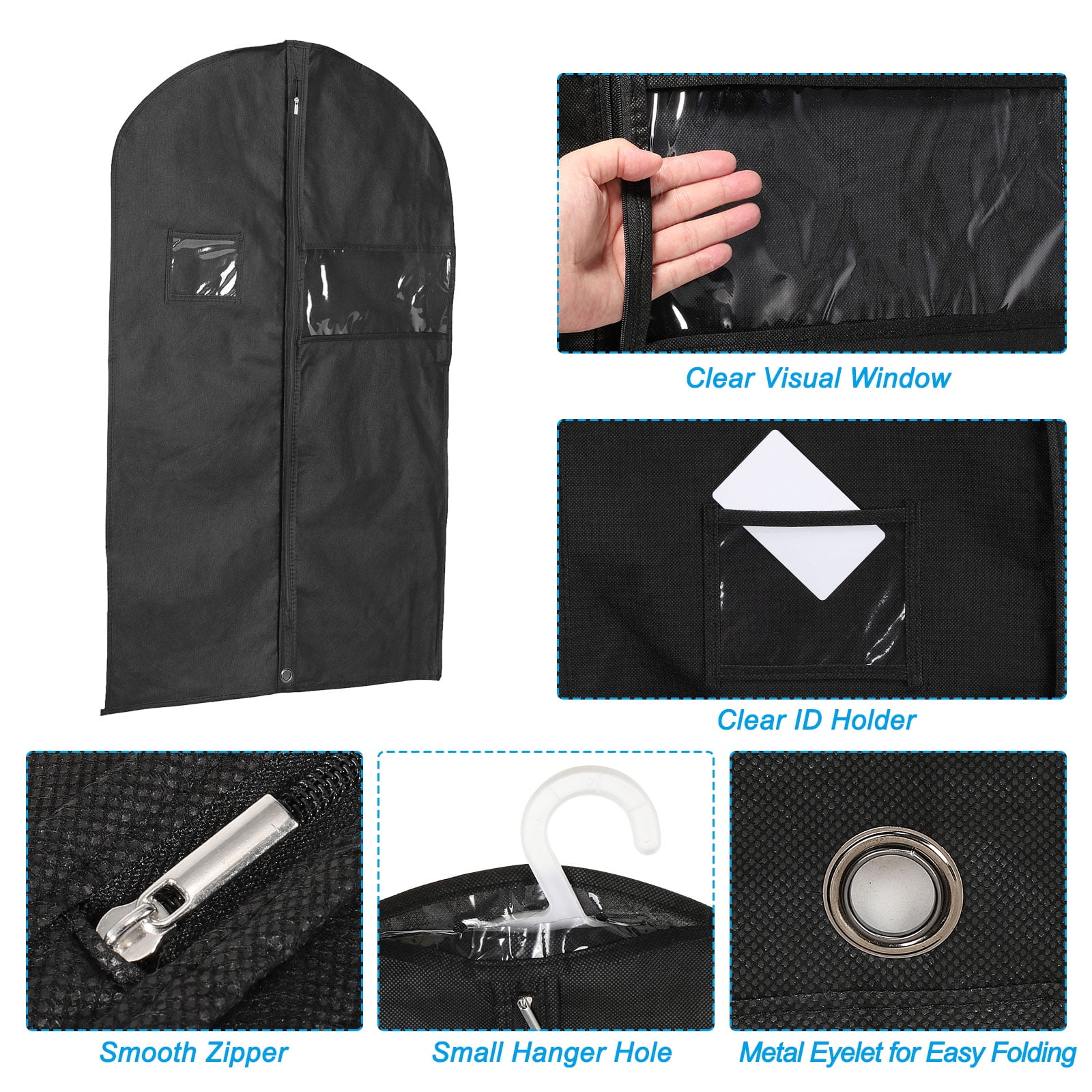 Uxcell 43" Garment Bag, 3 Pack Breathable Suit Bag for Storage Hanging Clothes, Black