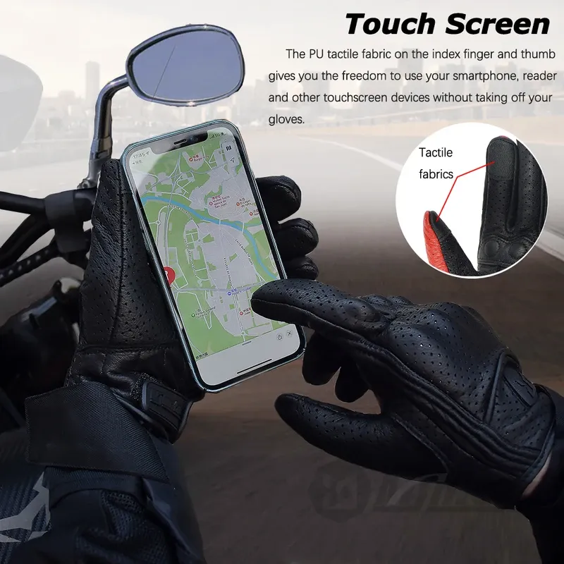 MJMOTO Vintage Leather Motorcycle Cycling Gloves Touchscreen Offroad Hard Shell Protection Motorbike Glove Comfort Breathable