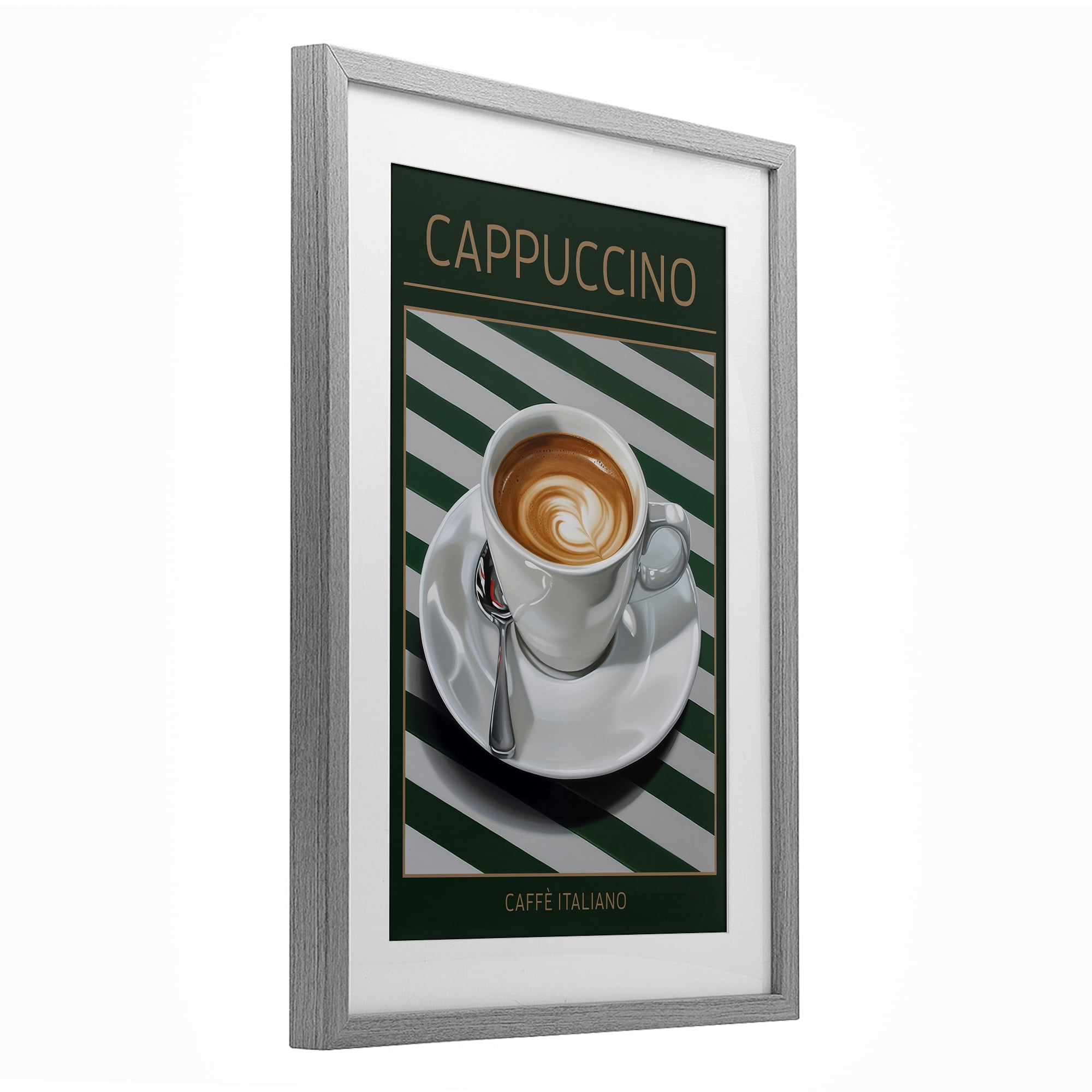 Stupell Industries Cappuccino Coffee over Stripes Gray Framed Print Under Glass, design by Andreas Magnusson