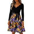 thumbnail image 5 of Halloween Dresses for Women Pumpkin Printed V-Neck Cute Tea Length Dress Ghost 1950s Long Sleeve Fashion Dresses with Belt 4XL, 5 of 7