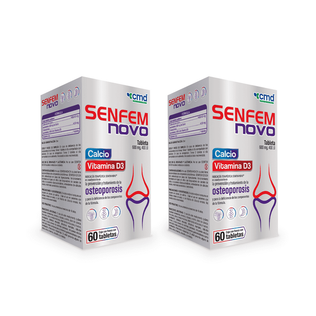 SENFEM NOVO Calcio y Vitamina D3 | CMD | Duo pack con 2 cajas con frascos de 60 Tabletas c/u.