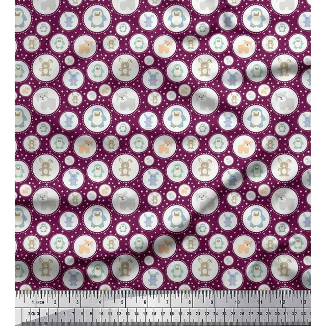 Soimoi Polyester Crepe Fabric Star & Cute Animals Kids Fabric Prints by Yard 42 Inch Wide