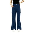 thumbnail image 5 of SGFCWSX Girls Cargo Flare Pants Button Zipper Pockets Trousers for Casual Daily Wear Navy Size 14, 5 of 9