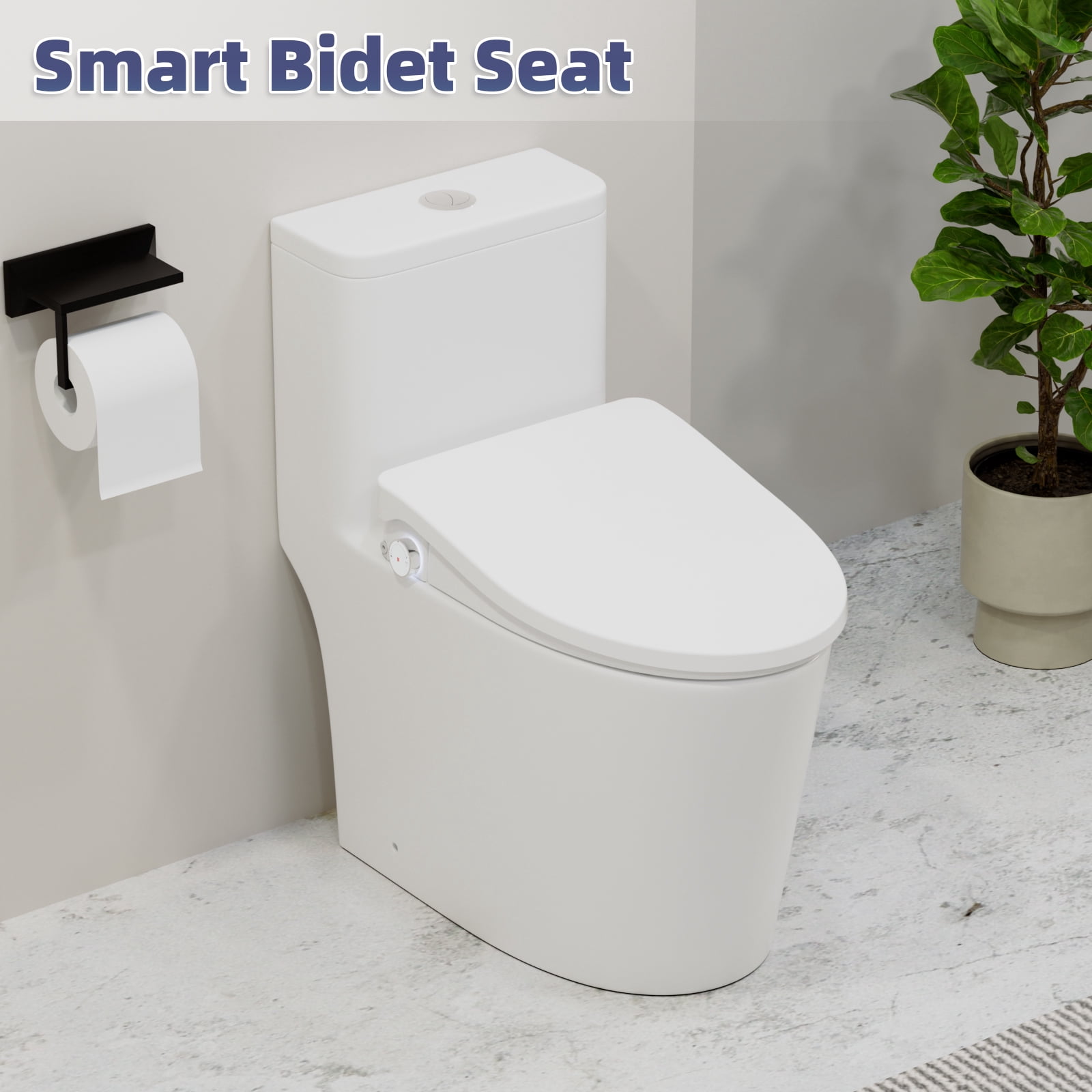 Electric Bidet Toilet Seat for Elongated Toilets, White, with Heated Seat, Warm Water, Warm Air Dryer, LED Display and Remote Control