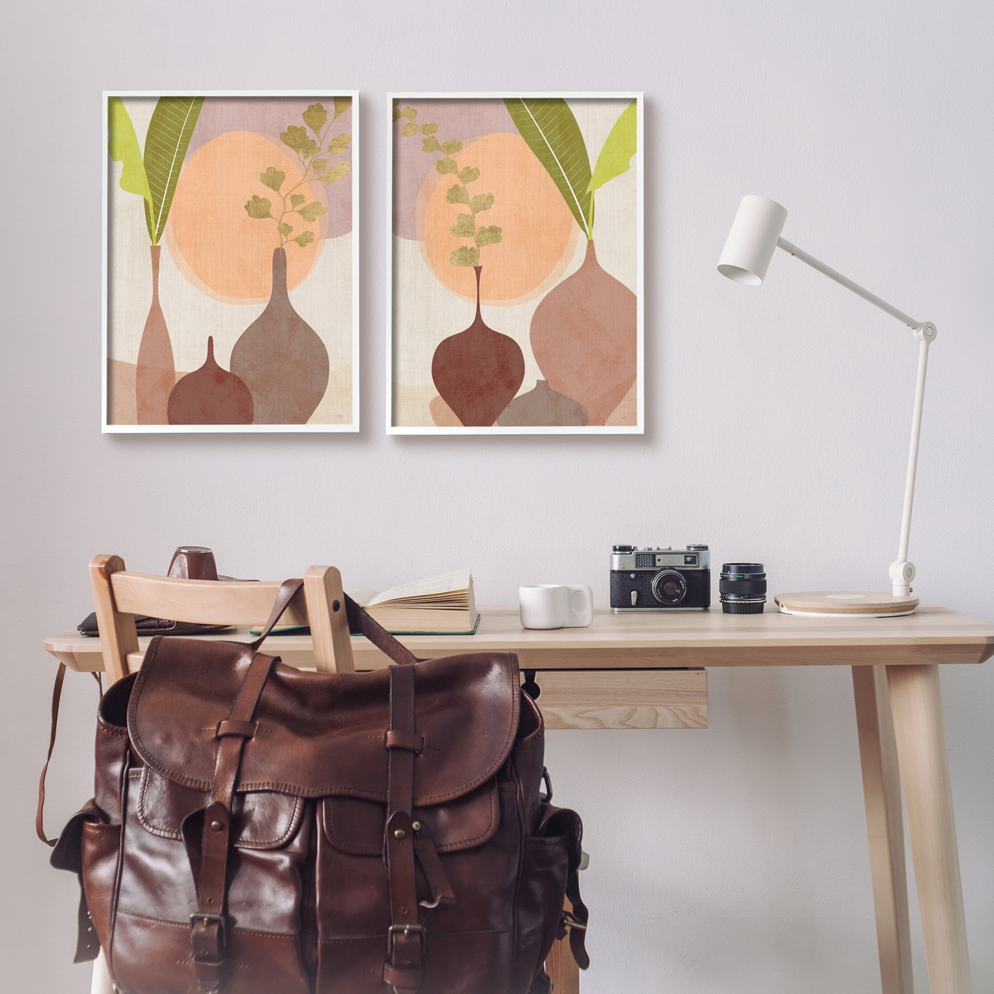 Stupell Industries Modern Boho Vases Botanical & Floral Painting White Framed Art Print Wall Art, 16 x 20, Set of 2