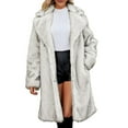 thumbnail image 2 of Ofreoo Womens Ladies Warm Soft Cozy Faux Furry Long Coat Jacket Winter Solid V-neck Outerwear, 2 of 6