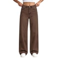 thumbnail image 4 of Spazoro Girls Wide Leg Pants with Pockets, Button Closure Solid Color Stretchy Loose Fit High Waist Faux Denim Casual Trousers Brown Size 9-10, 4 of 9