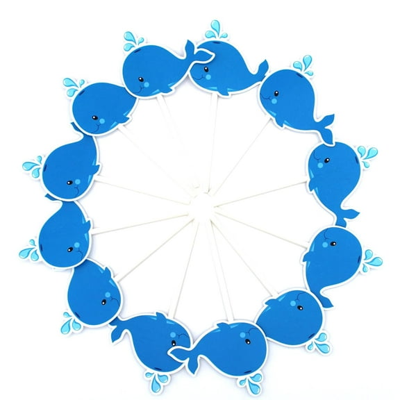 Baby Blue Whale Cupcake Toppers 12 Pcs, Cake Picks, Baby Shower, Ocean Sea Animals Birthday Party Decorations Supplies, Under the Sea Themed
