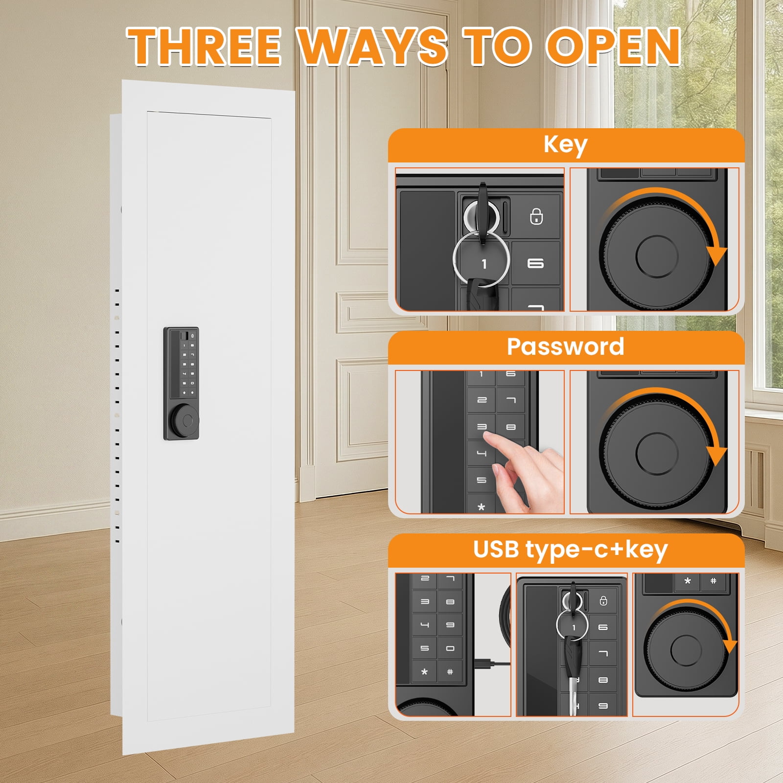 Kavey 47.24" Wall Safe, Digital Wall Gun Safe Between the Studs with Dual Alarm ＆ Mute Mode, Hidden Wall Safe with Adjustable Shelve, Magnetic Support & Key Hook