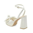 thumbnail image 4 of XYD Women Bowknot Platform Sandals with Pearl Open Toe Bridal Block High Heels Ankle Strap Wedding Prom Satin Shoes Size 12.5 White, 4 of 4