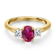 thumbnail image 3 of Gem Stone King 18K Yellow Gold Plated Silver Red Created Ruby and White Topaz Engagement Ring for Women | 1.28 Cttw | Oval 7X5MM | Gemstone July Birthstone | Size 9, 3 of 6
