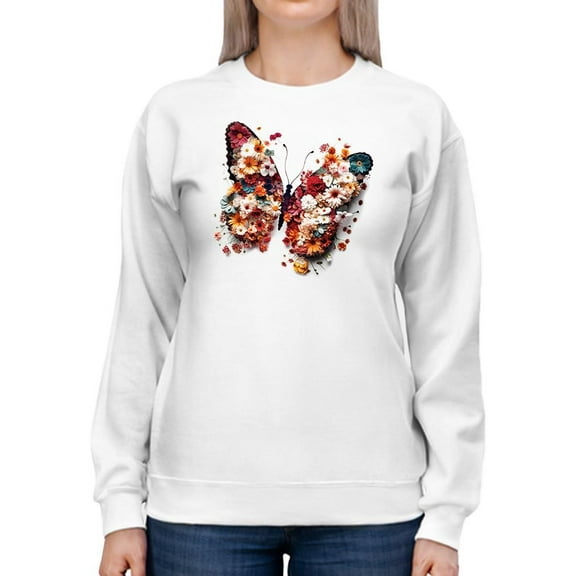 Colorful Floral Butterfly Sweatshirt Womens -Smartprints Designs, Female Casual Fit