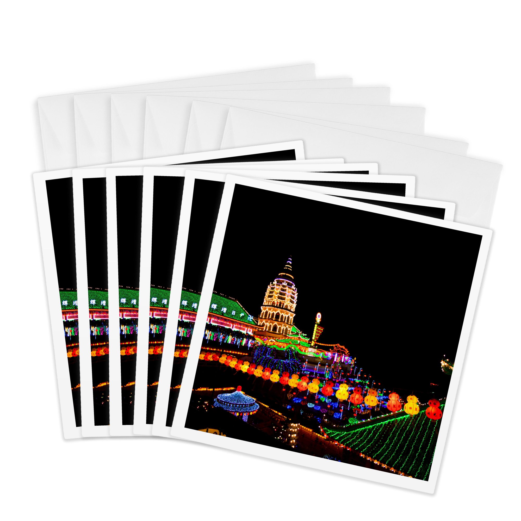 3drose, the Fantastic Lighting of Kek Lok Si Temple in Penang, Malaysia, 6 Greeting Cards with Envelopes