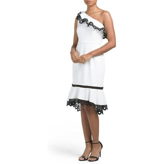 Nanette Lepore Sleeveless One Shoulder Knit Dress W/High-Low Flounce Hem, Marshmallow, (6)