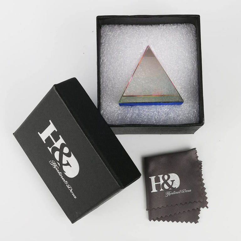 H&D HYALINE & DORA 4.3 H Large Clear Crystal Pyramid Paperweight with Gift  Box for Prosperity