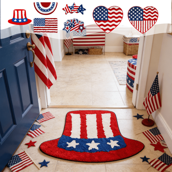 CuiLiyq 4th of July Patriotic Bathroom Mat, Patriotic American Flag Pattern Plush Carpet for Bathroom Entryway Door, Soft and Absorbent Rug for Independence Day Decor