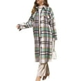 thumbnail image 2 of Seyurigaoka Women Casual Coat with Slit Design, Plaid Printing Button-down Overcoat, 2 of 7