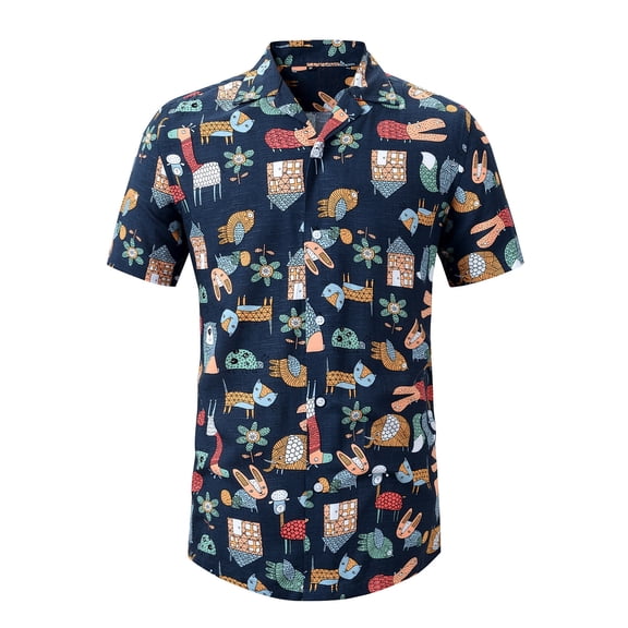Herrnalise Mens Casual Short Sleeve Printing Cardigan Turn-Down Collar T-Shirt Blouse Tops