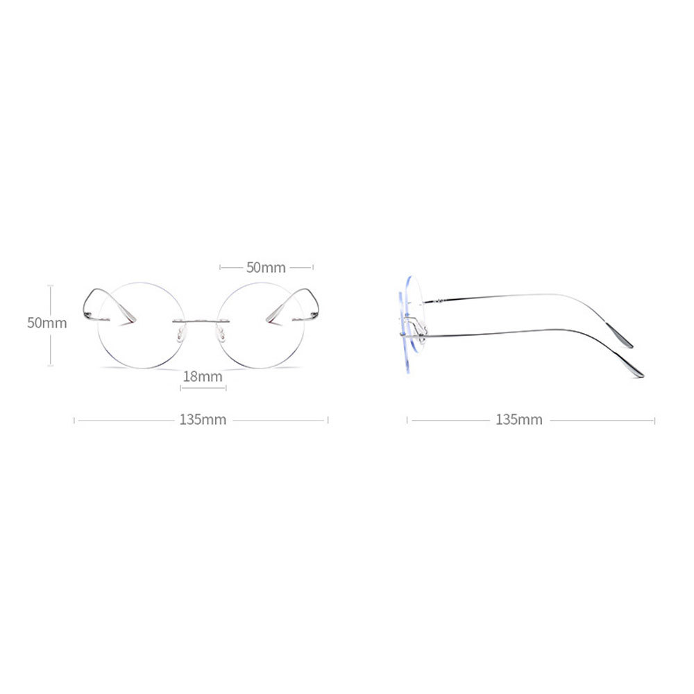 Black Oversized Round Lightweight Screw-Free Reading Glasses 1.00 Titanium Alloy Anti-Blue Light Rimless Readers +1.00 Strength