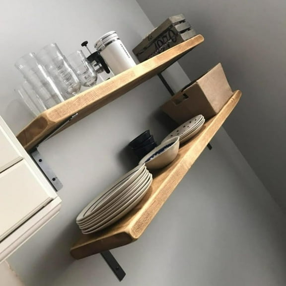 Rustic Wooden Floating Shelf, Lipless Down Bracket Floating Shelves, Rustic Open Shelves, Industrial Wooden Shelf, 2 "H x 8 "D, Wooden Floating Shelf for Livingroom Office (Light Rustic,60 inches)