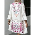 thumbnail image 6 of Blczomt Casual Women Dresses Mini Pink 3/4 Sleeve Graphic A Line Loose V Neck Lace Dress, 6 of 6