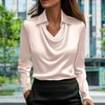thumbnail image 2 of Htigea Women's Drop Cowl Neck Shirts Elegant Satin Long Sleeve Top Dressy Office Work Blouse Pink S, 2 of 6