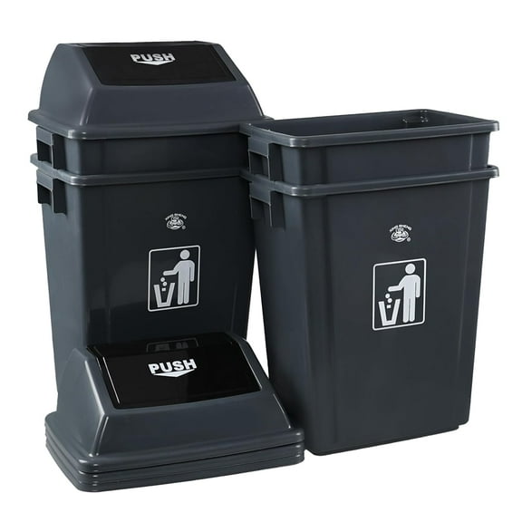 13 Gallon Swing Top Trash Can, 4-Pack Large Plastic Kitchen Garbage Can with lid, Gray