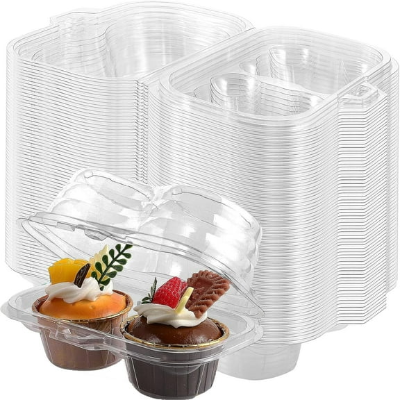 50Pack 2 Compartment Cupcake Containers,Stackable Cupcake Boxes,2 Cavity Clear Cupcake Holder,Deep Dome Cupcake Carrier with Lid for Cupcakes Muffins Pies,BPA-Free