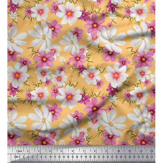 Soimoi Cotton Poplin Fabric Cosmos Floral Printed Fabric 1 Yard 42 Inch Wide