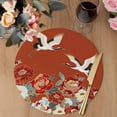 thumbnail image 3 of Country Flowers Round 13 Inch Placemats Set of 6, Red Japanese Peony Floral White Bird HeatResistant Non Slip Place Mats for Dining Table, Wipeable Braided Kitchen Table Mats for Housewarming, 3 of 9