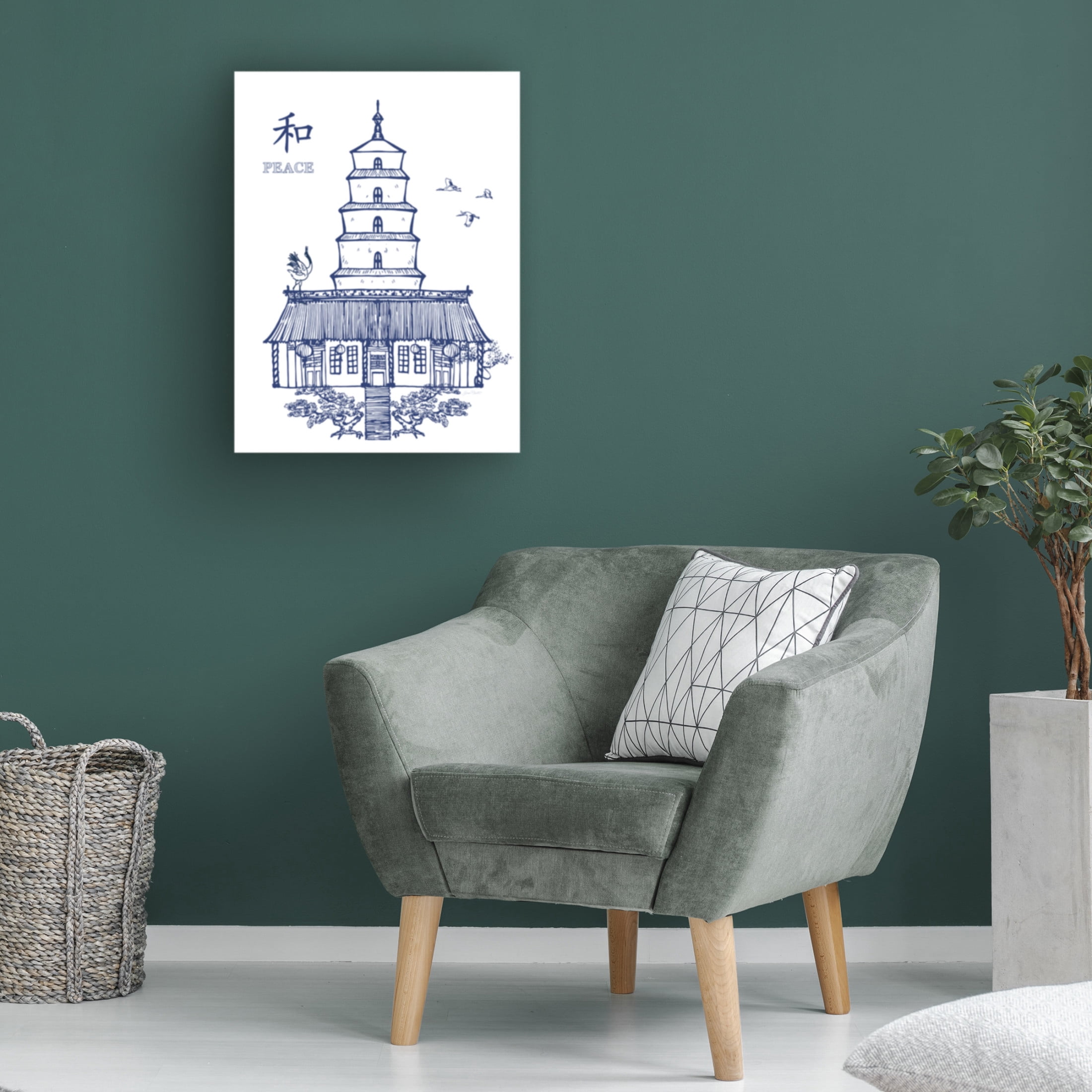 Canvas Wall Art - Jean Plout 'Vintage Pagoda A' Wall Art for Living Room, Bedroom, or Office Décor by Trademark Fine Art - 35 x 47 Inches