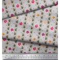 thumbnail image 2 of Soimoi Gray Rayon Fabric Leaves,Stripe & Pink Flower Stripe Printed Craft Fabric by The Yard 56 Inch Wide, 2 of 3
