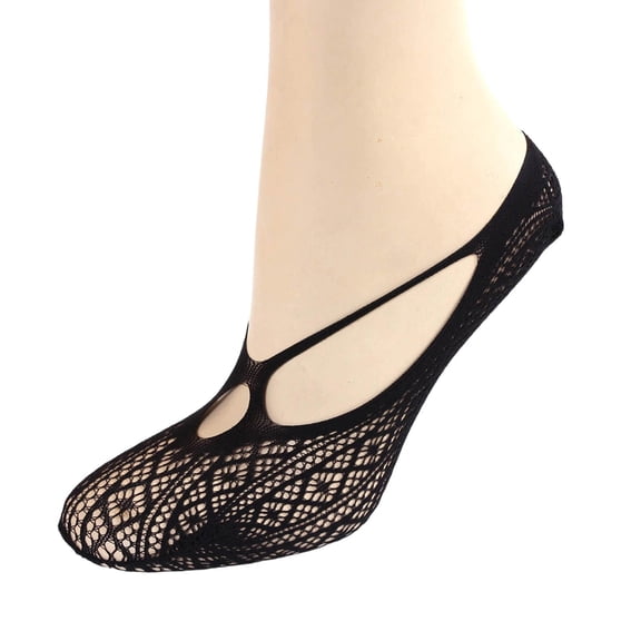 EYNMVR Women Black Lace Socks No Show Fishnet Ankle Mesh Sheer Socks Transparent Hollow Out Net Elastic Crew Dress Sock See Through Ultra Thin Short