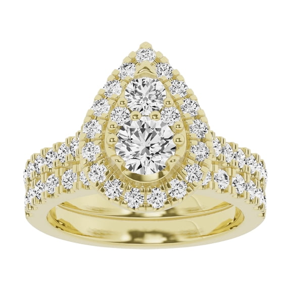 Unique Moments Lab Grown 2 Ctw Diamond Pear Bridal Set, Engagement Ring for Women 10K Yellow Gold