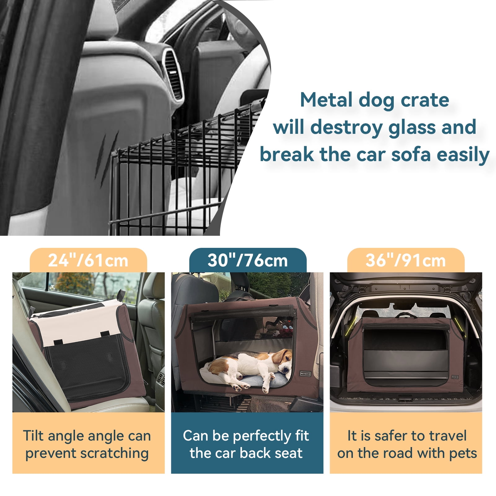 PETSFIT Portable Dog Crate, Collapsible Dog Crate-Lightweight, Foldable & 3 Door Design, Spiral Metal Tube for Adjusting Cloth Cover, Collapsible Soft Dog Kennel, Outdoor & Indoor Use, Brown