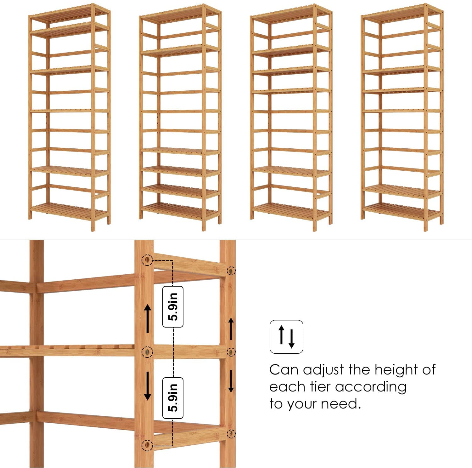 Homfa 6 Tier Bathroom Cabinet, Storage Rack for Bathroom, 63.4''H Tall Shelf Organizer Bamboo Linen Cabinet, Nature