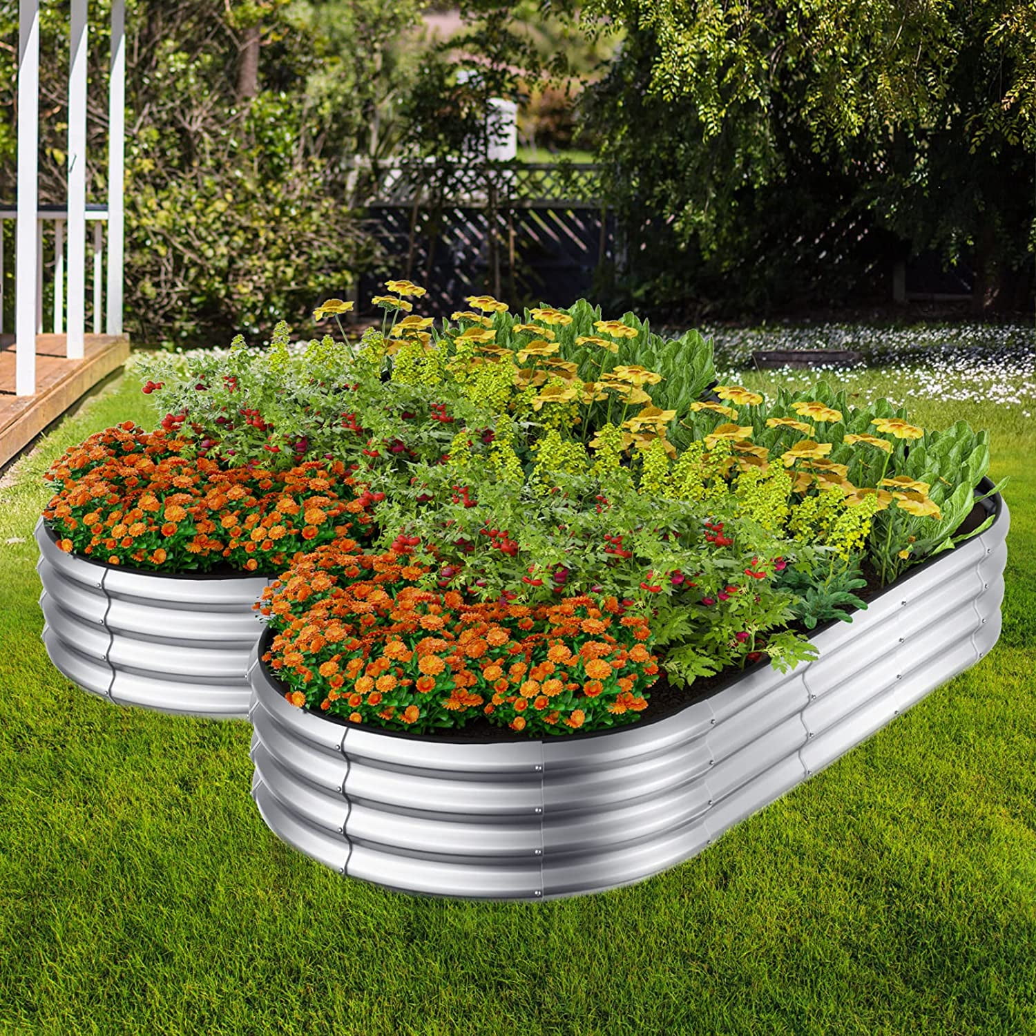Raised Garden Bed Kit, 4x2x1 ft Galvanized Planter Box Outdoor with Safety Edging, Large Metal Raised Beds for Gardening Vegetables Flower Herb (Classic Silver)