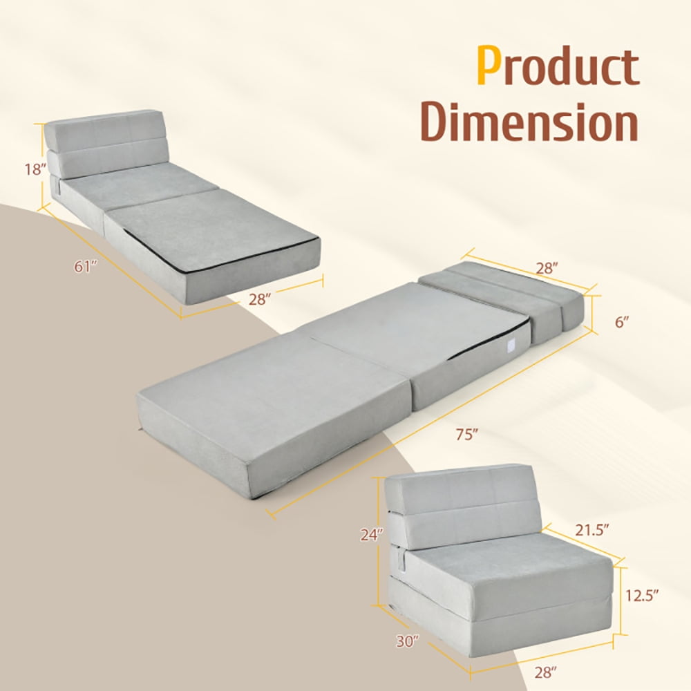 Finihen Convertible Sleeper Bed, Folding Sleeper Chair Sofa Bed, Tri-Fold Folding Chair, for Living Room, Bedroom, Apartment, Dorm, Gray Finihen Convertible Sleeper Bed, Folding Sleeper Chair Sofa Bed, Tri-Fold Folding Chair, for Living Room, Bedroom, Apartment, Dorm, Gray