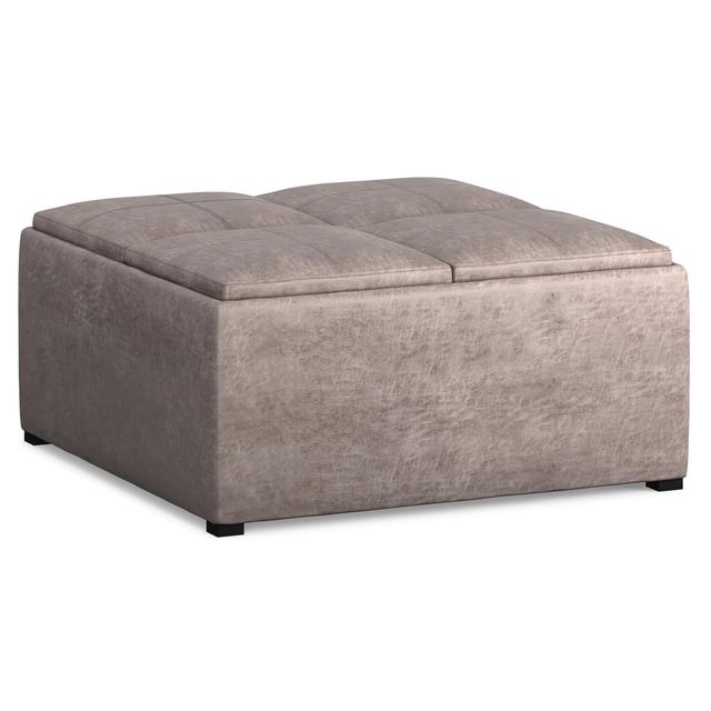 Simpli Home Avalon Pouf-Table de Rangement Carré de 35 Pouces en Similicuir Gris