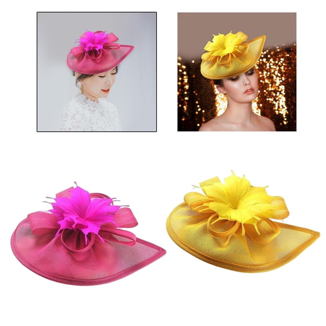 Sombrero de malla de 2 piezas, elegante flor, cóctel, fiesta de té, Derby de Kentucky rosa amarilla roja Hugo sombrero tocado