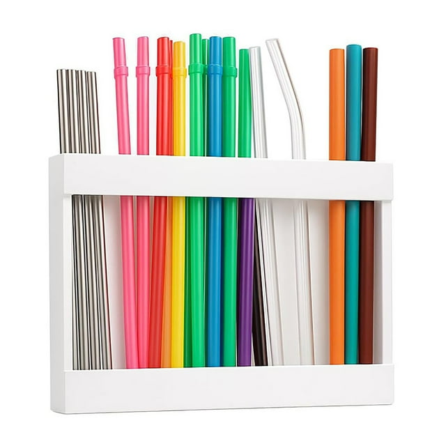 Btomtd Support de Paille Acrylique Transparent-Distributeur de Paille-Organisateur de Paille d'Armoire, Blanc