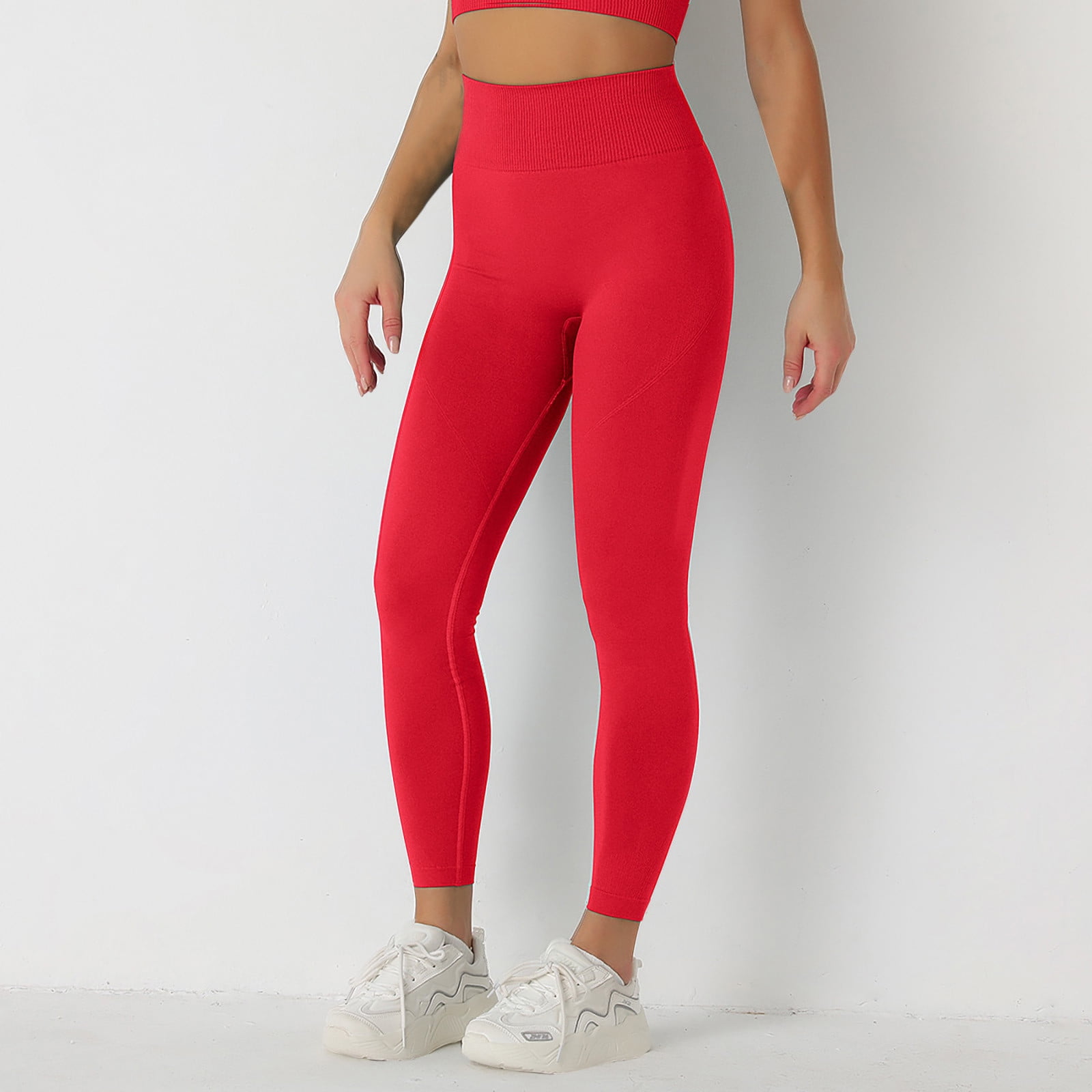 RQYYD Seamless Workout Set for Women Ribbed Raceback Sports Crop Tops High  Waist Yoga Leggings Outfits 2 Piece Solid Color Yoga Set Red M 
